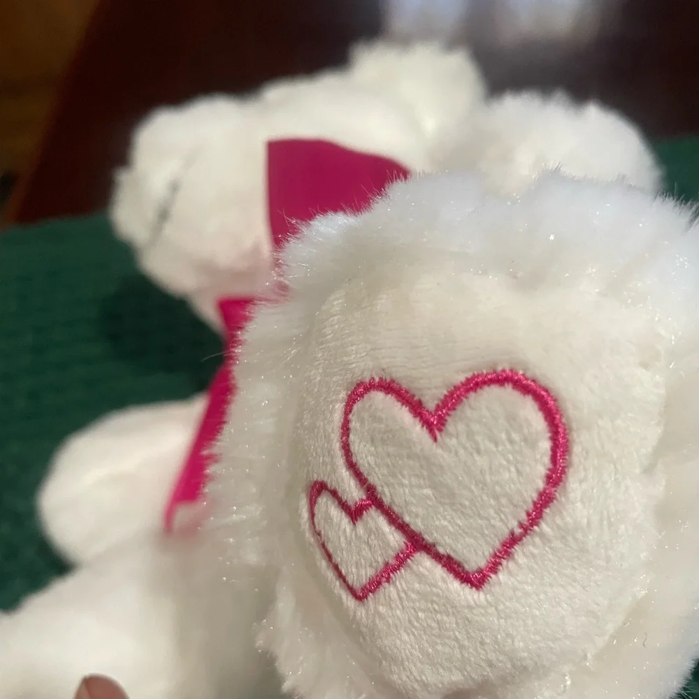 White Teddy Bear with Pink Bow looks New